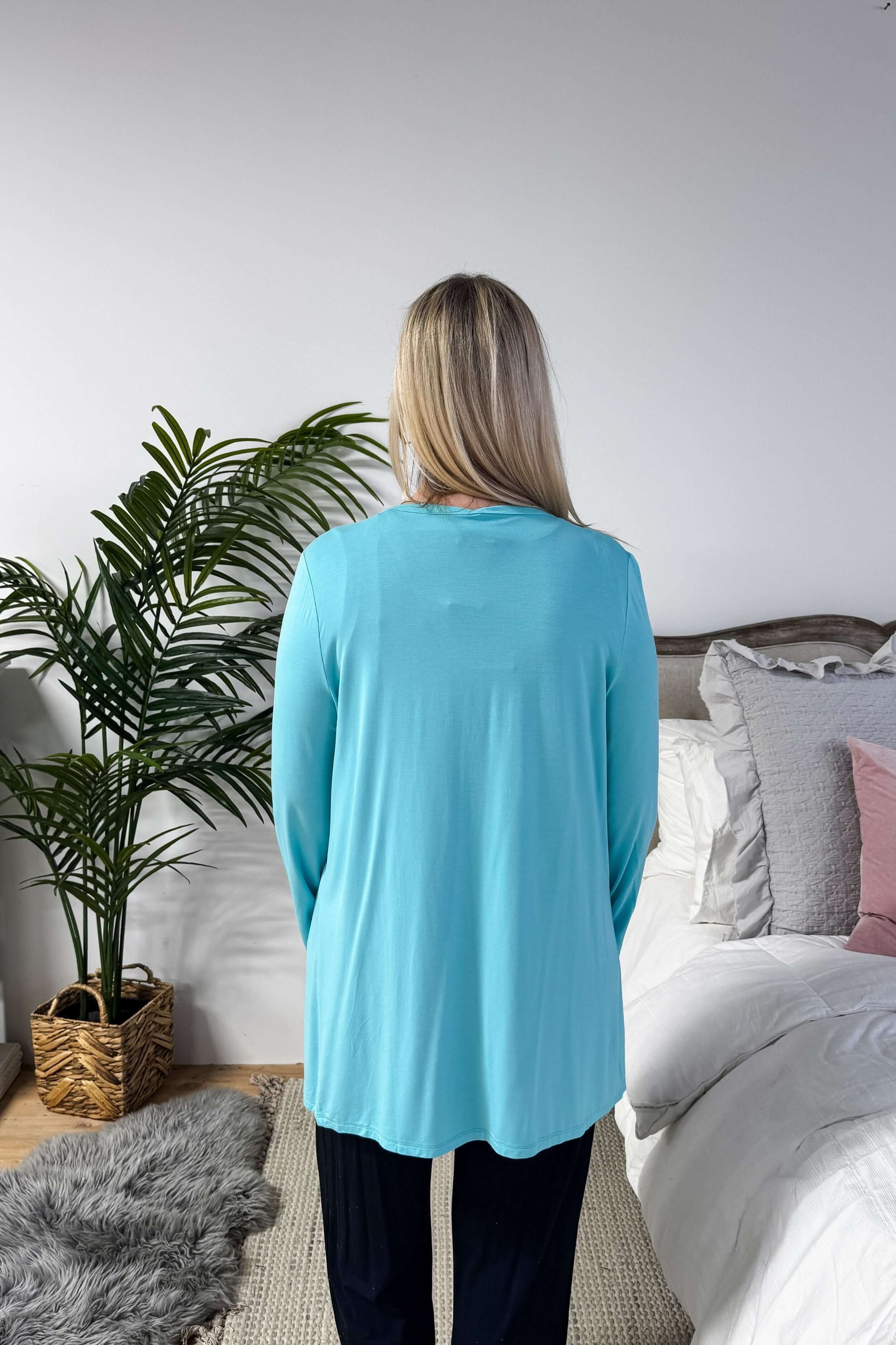 Sky Blue Long Bamboo Cardigan with Pockets | Georgia Rylan