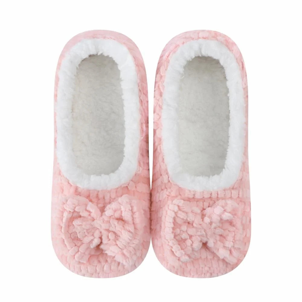 Snoozies Plush Ballerina Slipper Pink bow detail front view — Cloud Nine Pajamas Edmonton