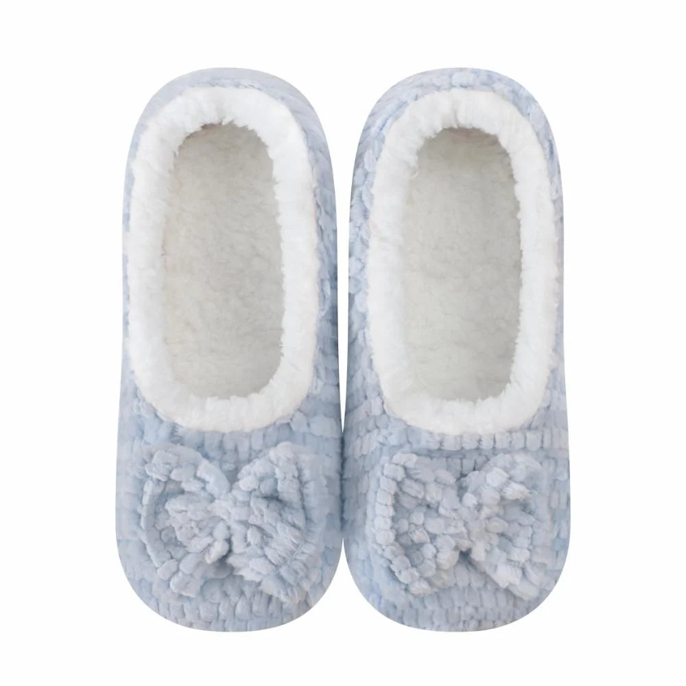 Snoozies Plush Ballerina Slipper light blue bow detail front view — Cloud Nine Pajamas Edmonton