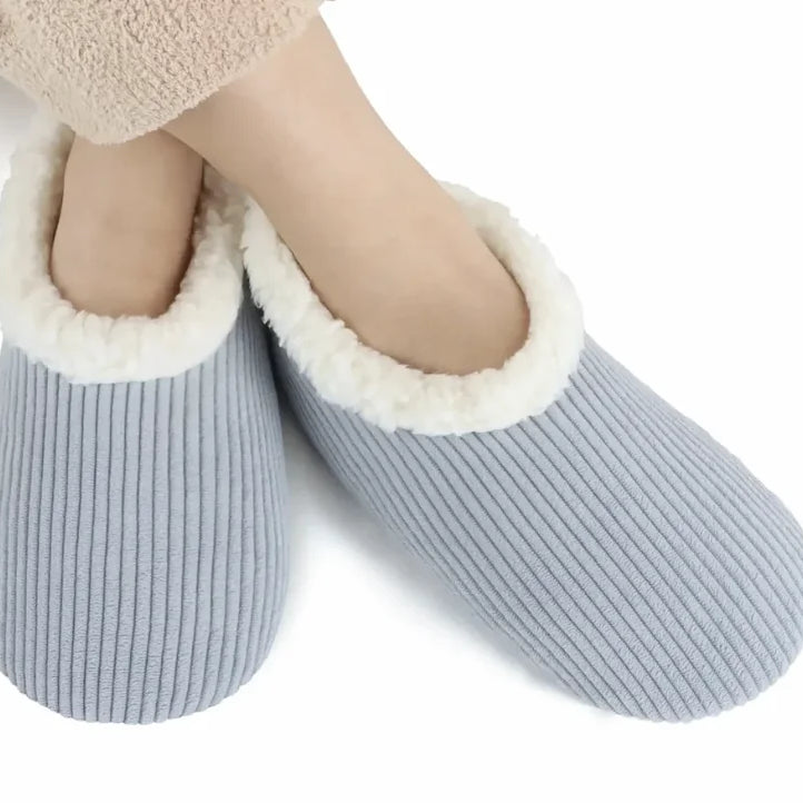 Snoozies Corduroy Memory Foam Plush Slippers ASHLEY BLUE — Cloud Nine Pajamas Edmonton