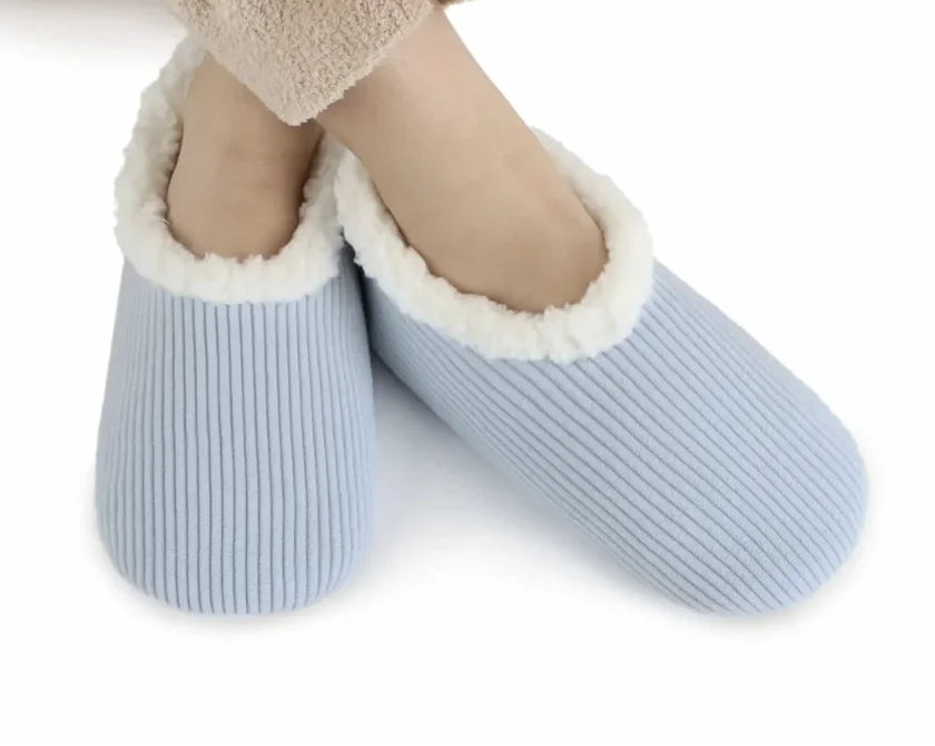 Snoozies Corduroy Memory Foam Plush Slippers BABY BLUE — Cloud Nine Pajamas