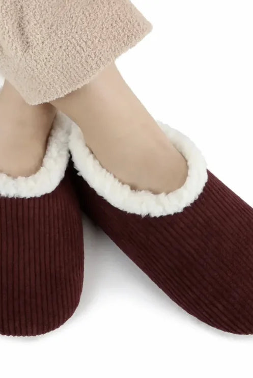 Snoozies Corduroy Memory Foam Plush Slippers CABERNET— Cloud Nine Pajamas