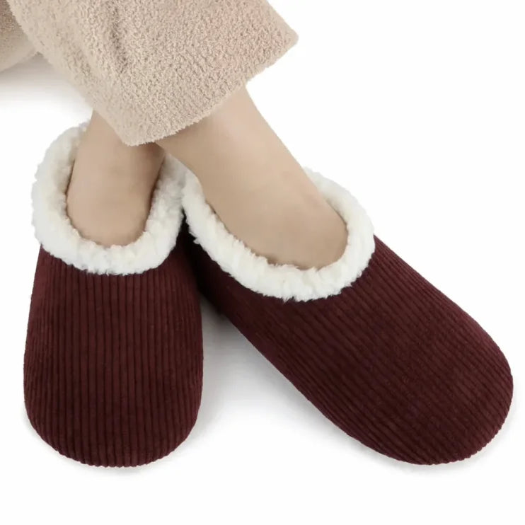 Snoozies Corduroy Memory Foam Plush Slippers CABERNET— Cloud Nine Pajamas
