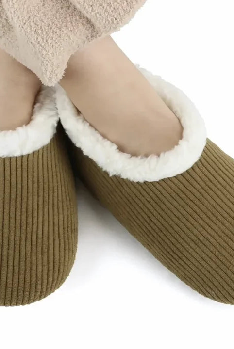 Snoozies Corduroy Memory Foam Plush Slippers OLIVE — Cloud Nine Pajamas