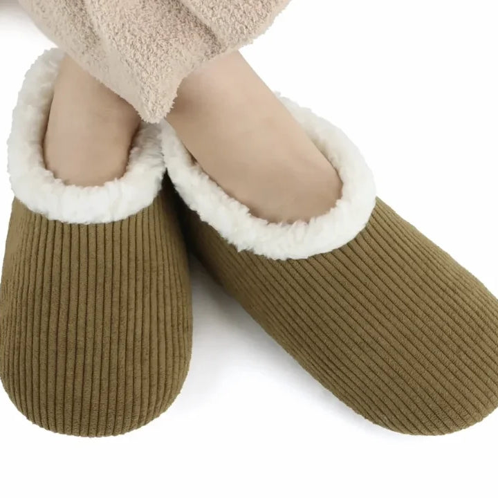 Snoozies Corduroy Memory Foam Plush Slippers OLIVE — Cloud Nine Pajamas