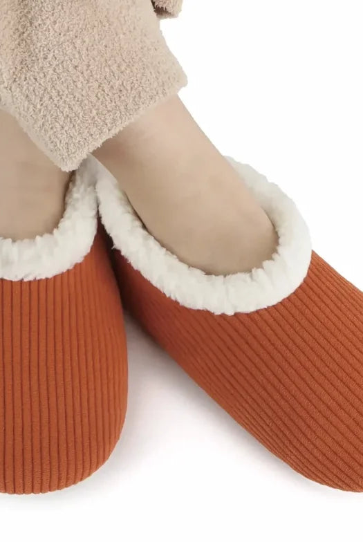 Snoozies Corduroy Memory Foam Plush Slippers Orange Rust — Cloud Nine Pajamas