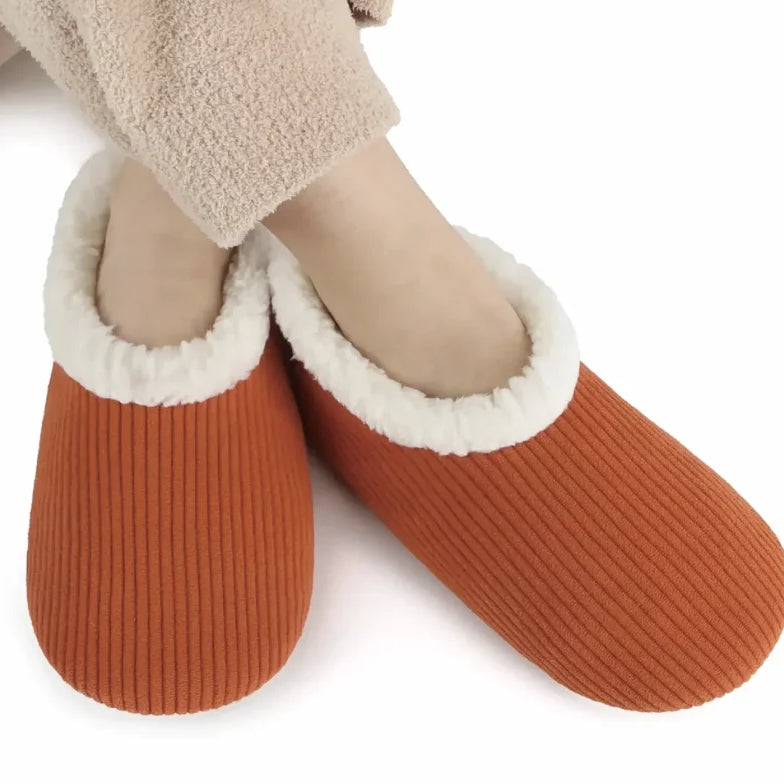 Snoozies Corduroy Memory Foam Plush Slippers Orange Rust — Cloud Nine Pajamas