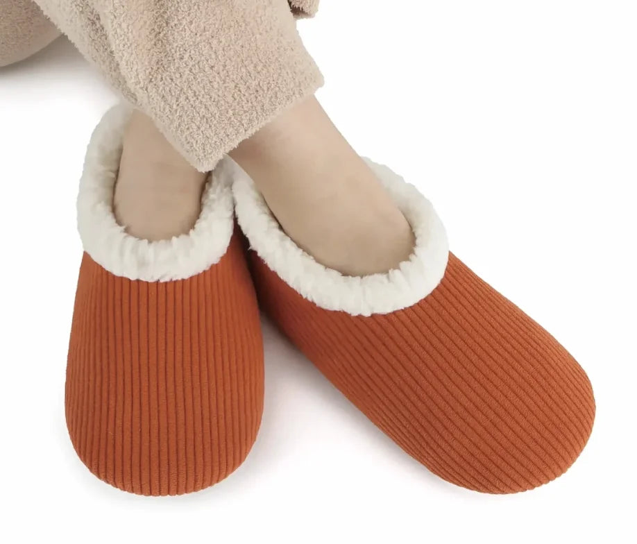 Snoozies Corduroy Memory Foam Plush Slippers Orange Rust — Cloud Nine Pajamas