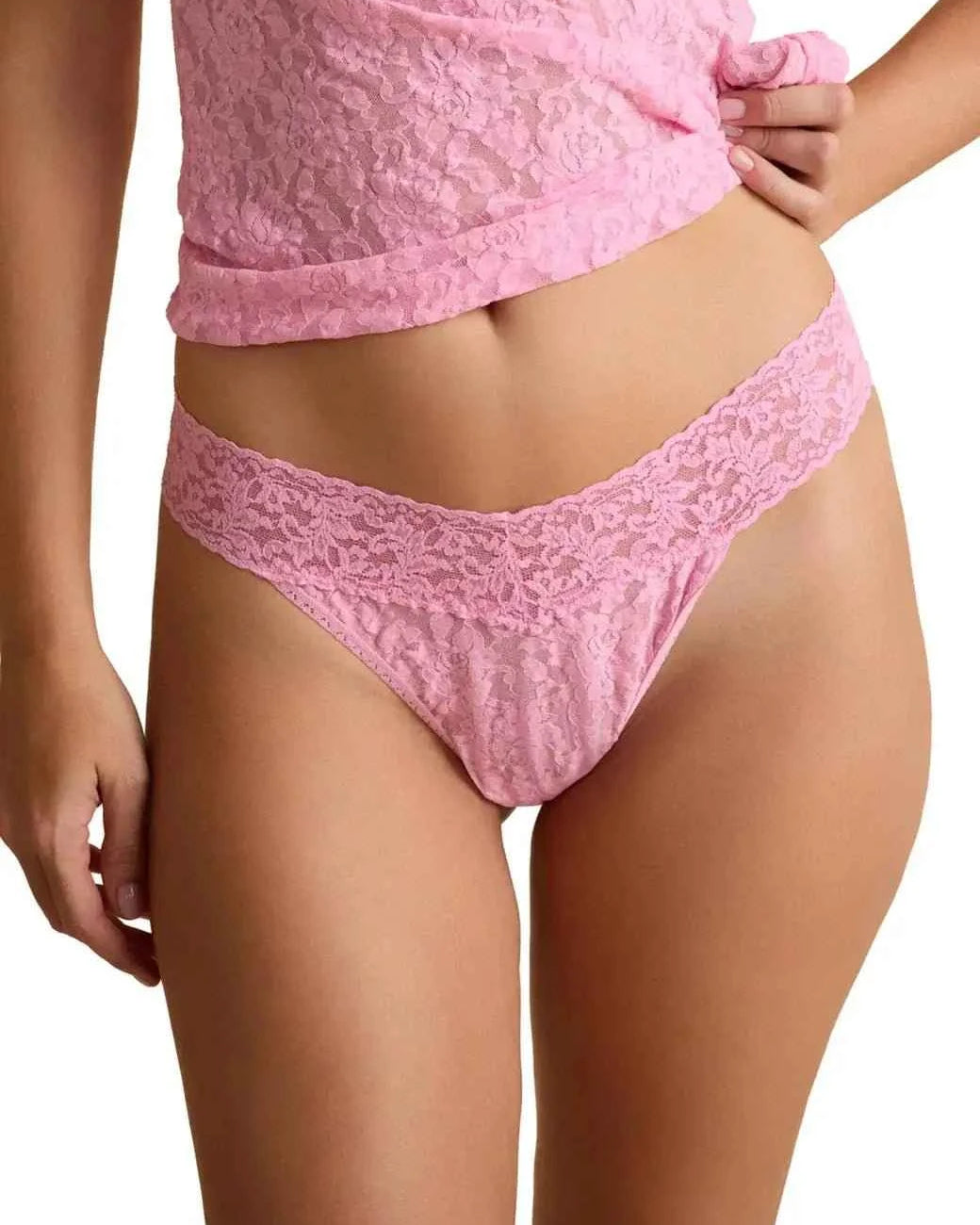 Strawberry Lemonade Pink Hanky Panky Women's Signature Stretch Lace Original Rise Thong One Size Fits Most