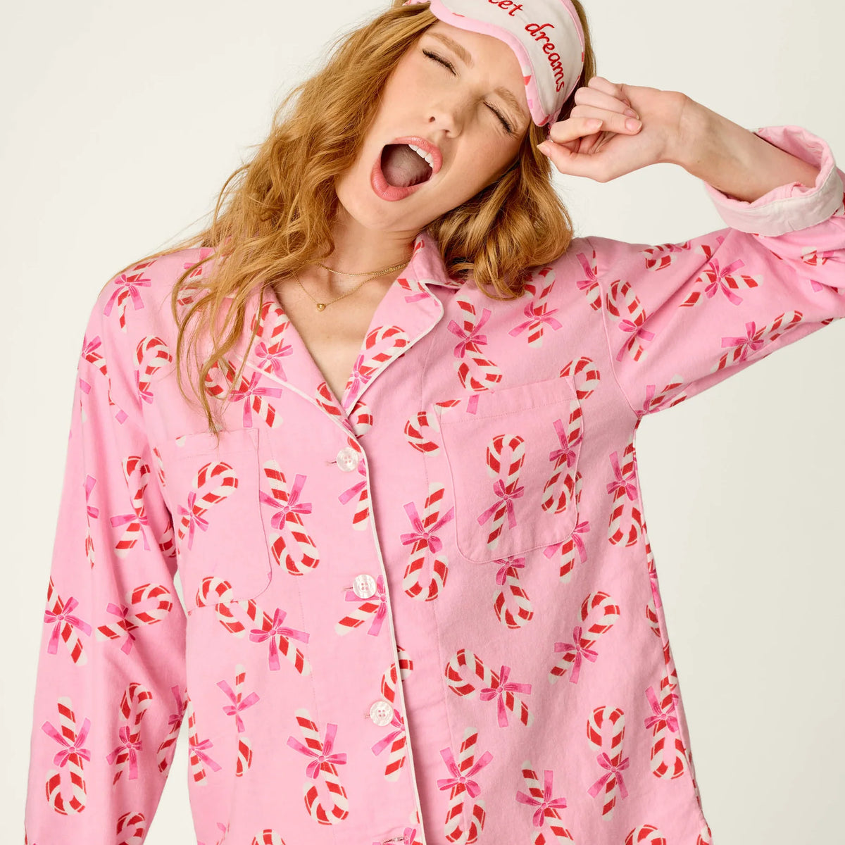 PJ Salvage Sweeter Than Sugar Flannel Set eye mask detail — Cloud Nine Pajamas