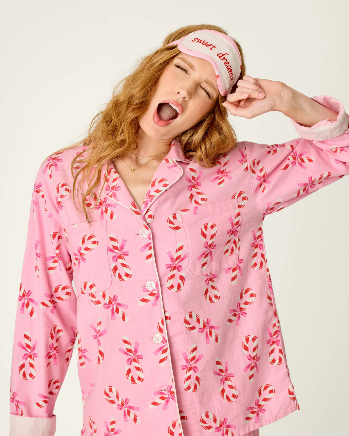 PJ Salvage Sweeter Than Sugar Flannel Set eye mask detail — Cloud Nine Pajamas