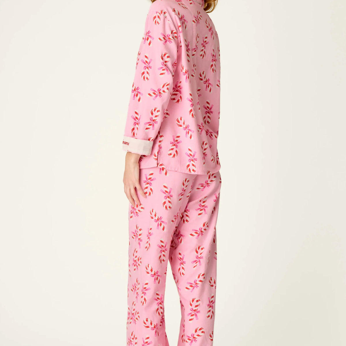 PJ Salvage Sweeter Than Sugar Flannel Set model back view — Cloud Nine Pajamas Edmonton