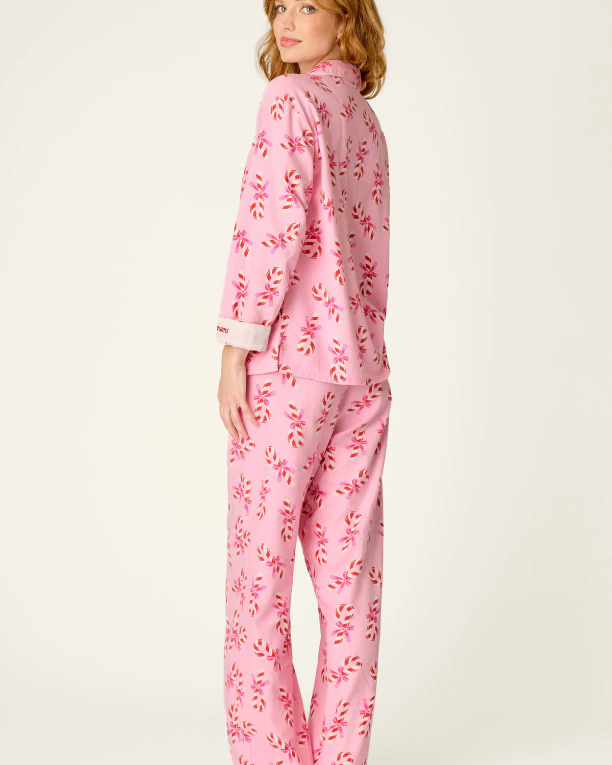 PJ Salvage Sweeter Than Sugar Flannel Set model back view — Cloud Nine Pajamas Edmonton