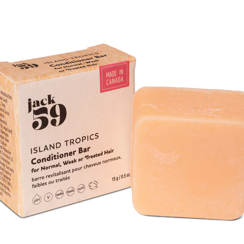 Jack59 Travel Buddies Conditioner Bar - Island Tropics for normal, weak or treated hair in eco-friendly packaging.