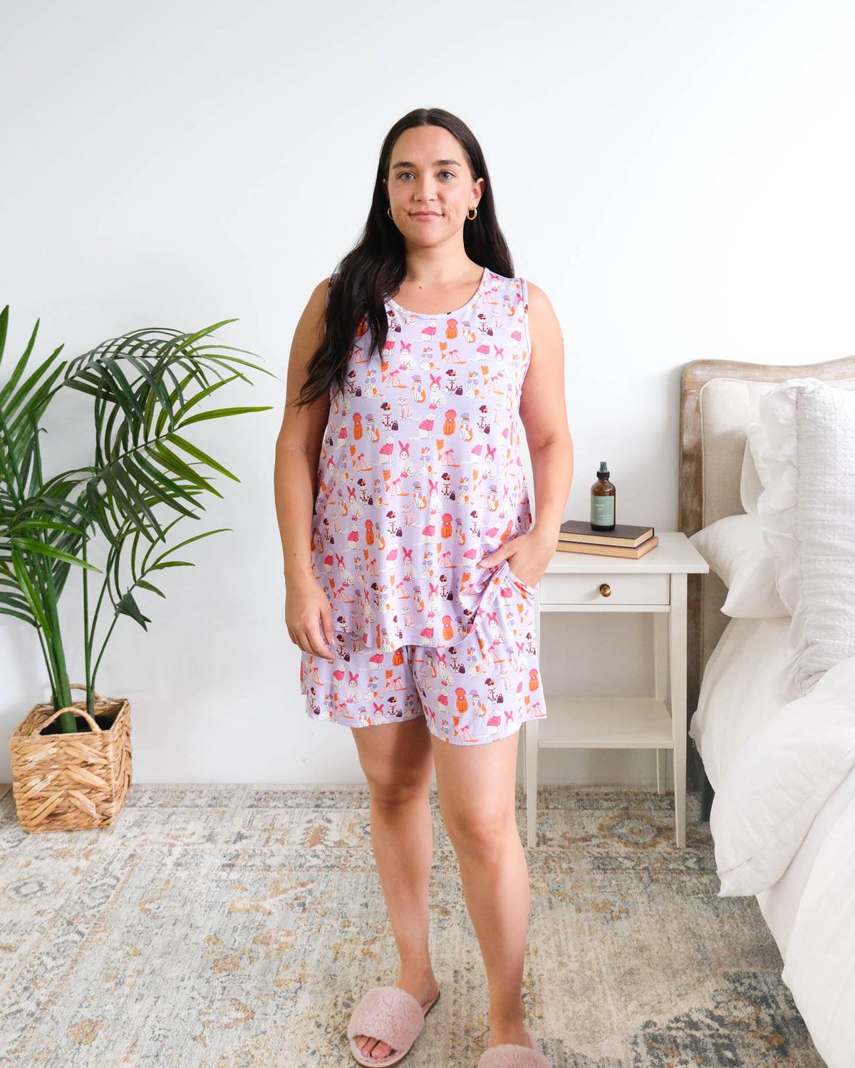 Georgia Rylan Catwalk Tank Short Set model full length untucked — Cloud Nine Pajamas