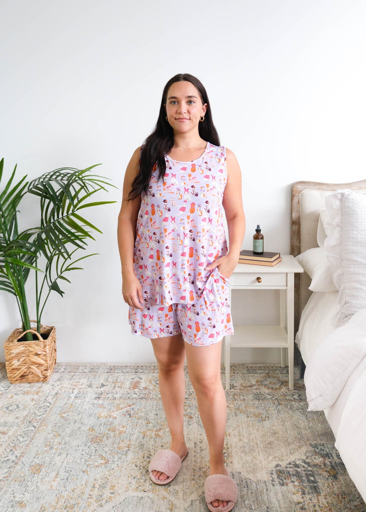 Georgia Rylan Catwalk Tank Short Set model full length untucked — Cloud Nine Pajamas