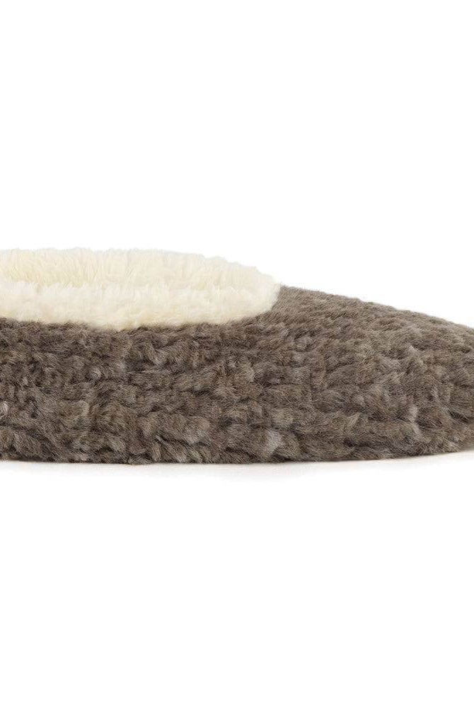 Snoozies Teddy Bear Faux Fur Slippers with Memory Foam Sole in dark grey, showing side view