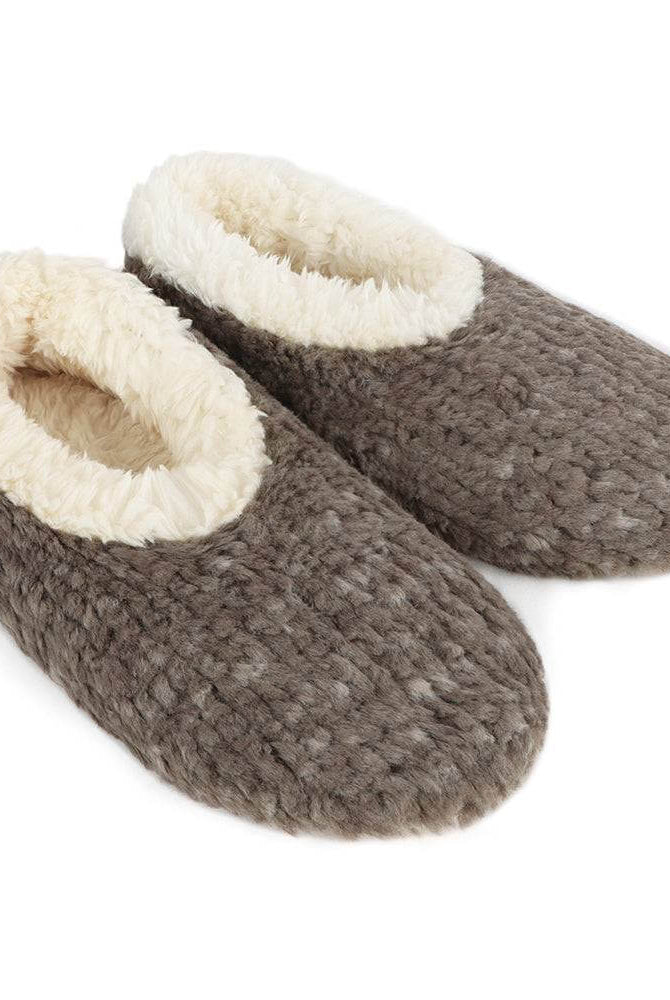 Snoozies Teddy Bear Faux Fur Slippers with Memory Foam Sole in dark grey, showing top view