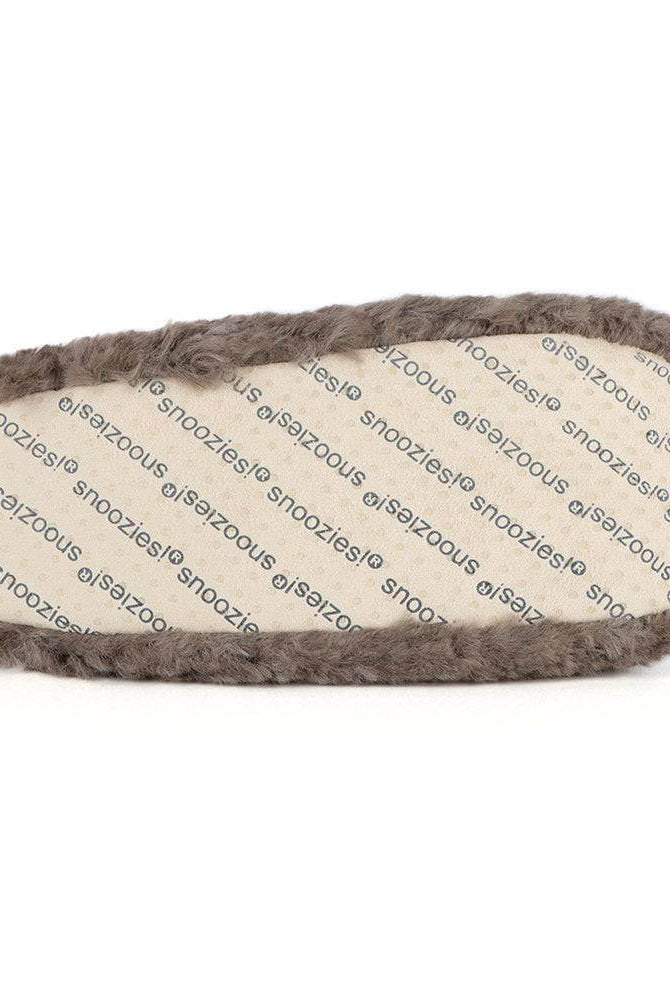 Snoozies Teddy Bear Faux Fur Slippers with Memory Foam Sole showing grip on bottom