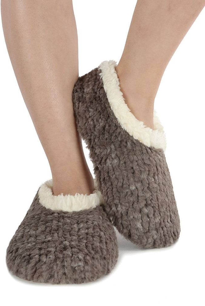 Snoozies Teddy Bear Faux Fur Slippers with Memory Foam Sole on model