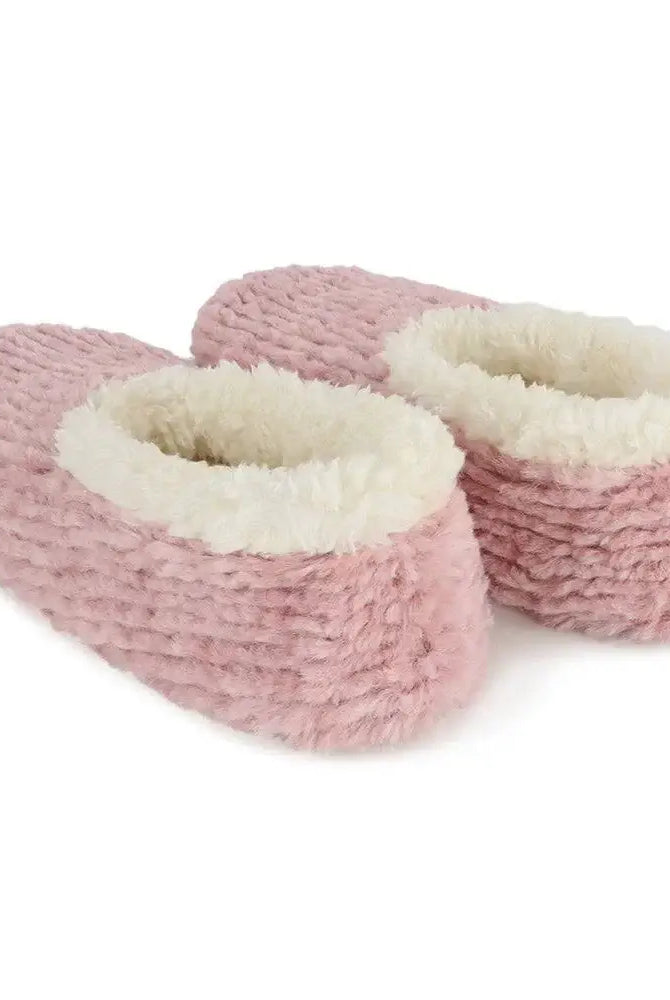 Snoozies Teddy Bear Faux Fur Slippers with Memory Foam Sole in dusty pink showing back view