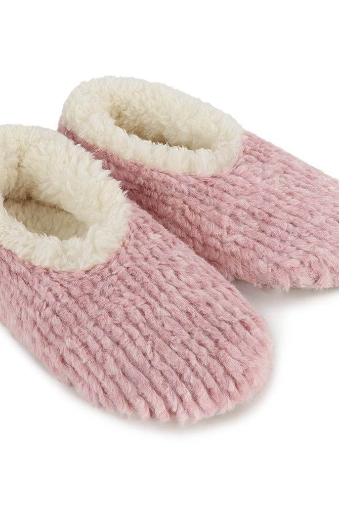Snoozies Teddy Bear Faux Fur Slippers with Memory Foam Sole showing top view in dusty pink colour