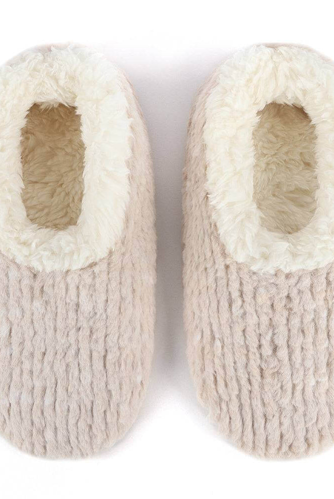 Snoozies Teddy Bear Faux Fur Slippers with Memory Foam Sole top view showcasing cozy design and soft inner lining.