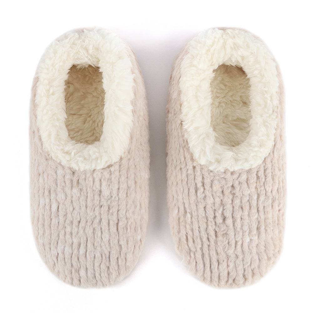 Snoozies Teddy Bear Faux Fur Slippers with Memory Foam Sole top view showcasing cozy design and soft inner lining.