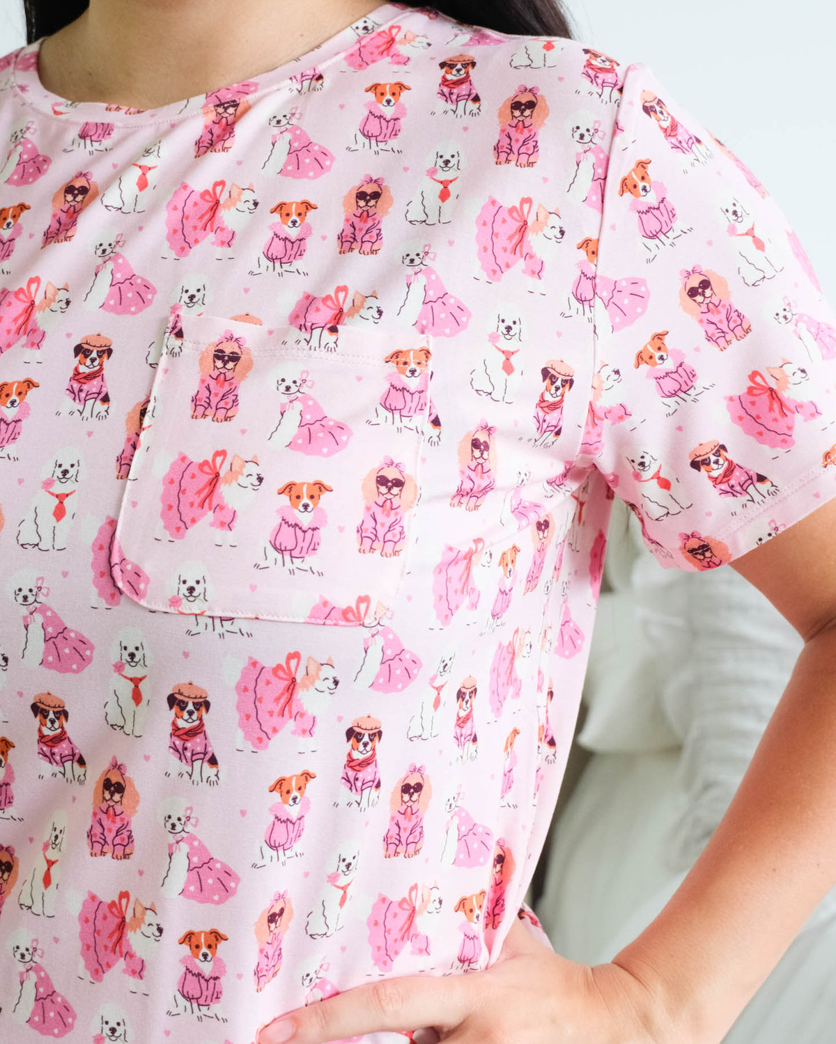 Georgia Rylan Chic Puppies print close-up illustrated puppies — Cloud Nine Pajamas