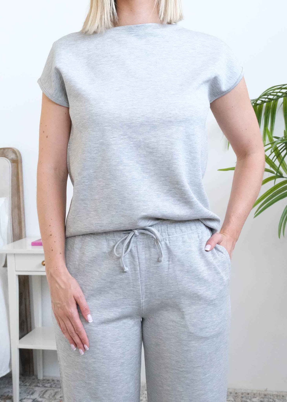 Miranda Nic The Robyn Lounge Set Heather Grey pocket & drawstring waist detail — Cloud Nine Pajamas