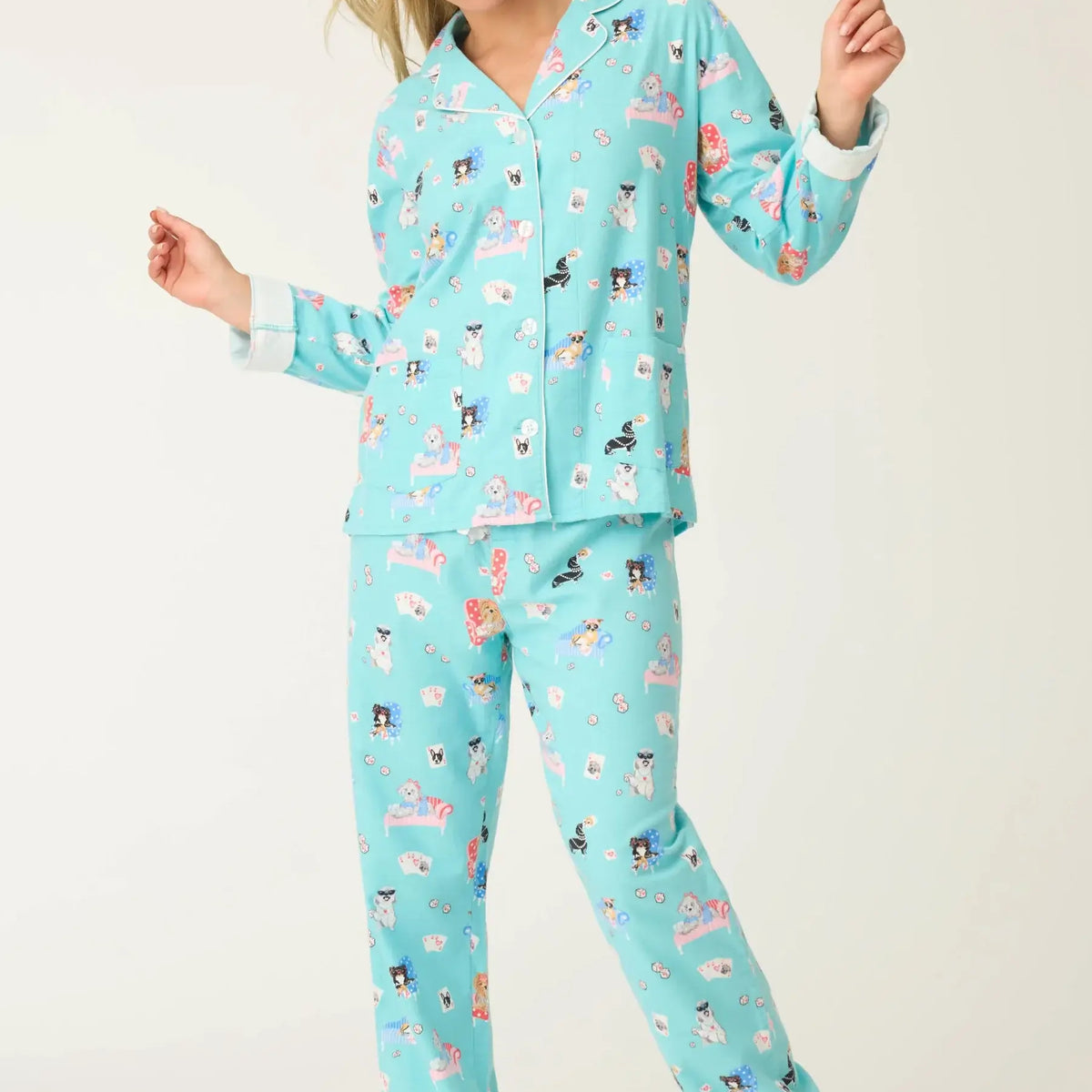 PJ Salvage Dog Print Flannel Pajama Set Canada Cozy Cotton PJs