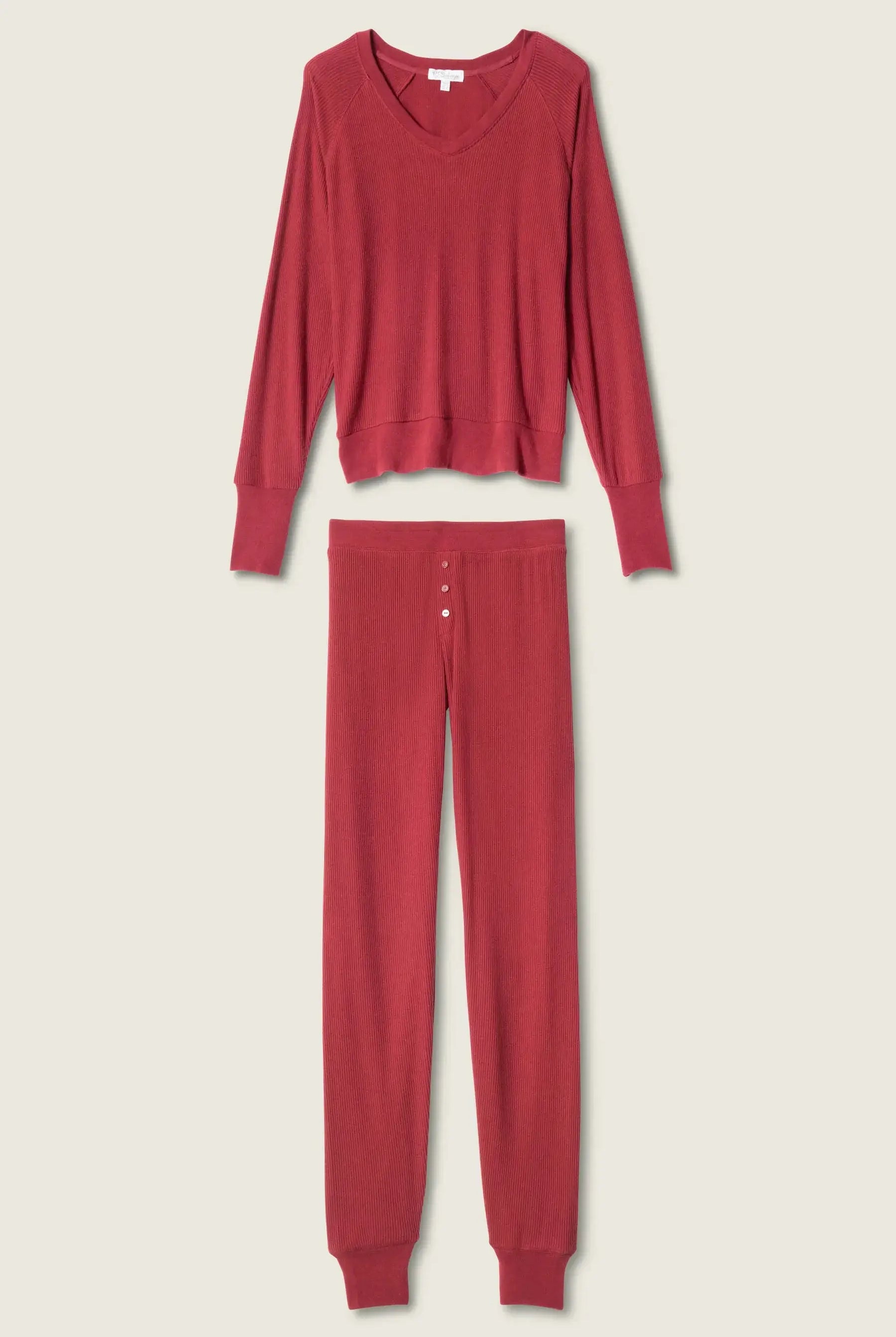 women's berry port textured waffle knit essential lounge set long johns pj salvage