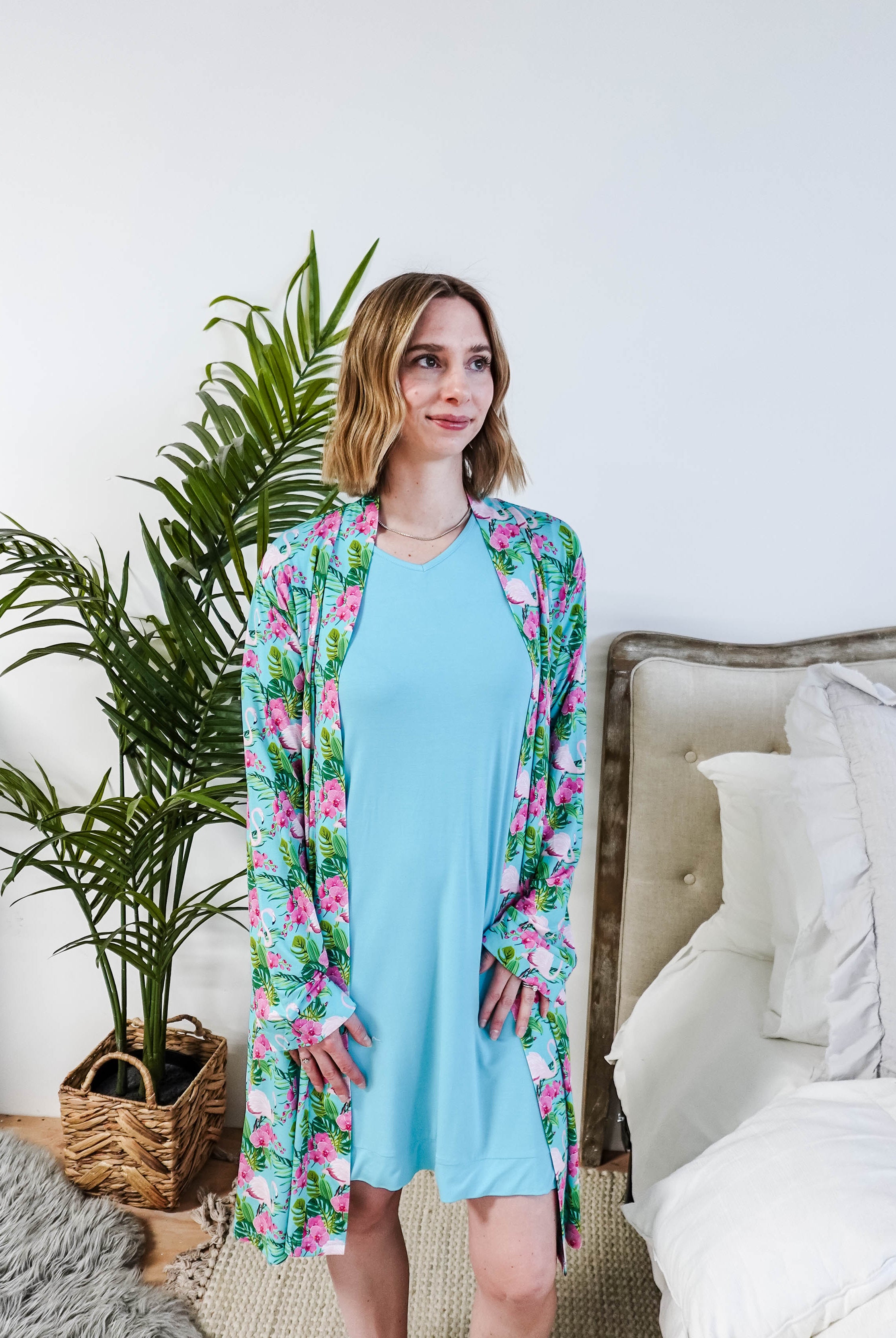 Tropic Like It's Hot Bamboo Short Robe | Georgia Rylan
showing open fit