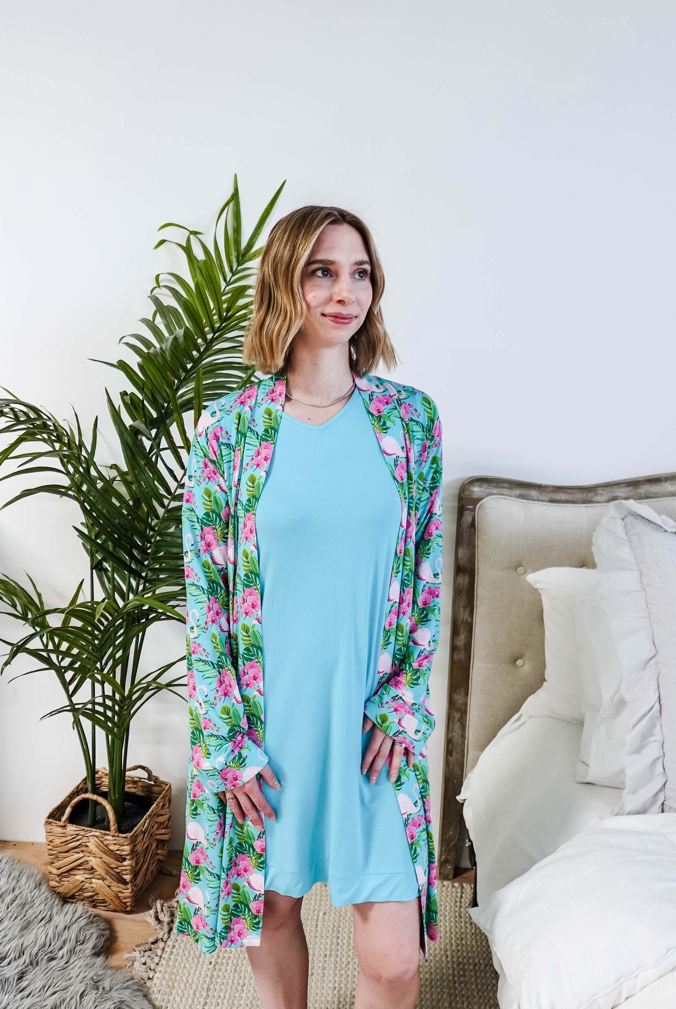 Tropic Like It's Hot Bamboo Short Robe | Georgia Rylan
showing open fit