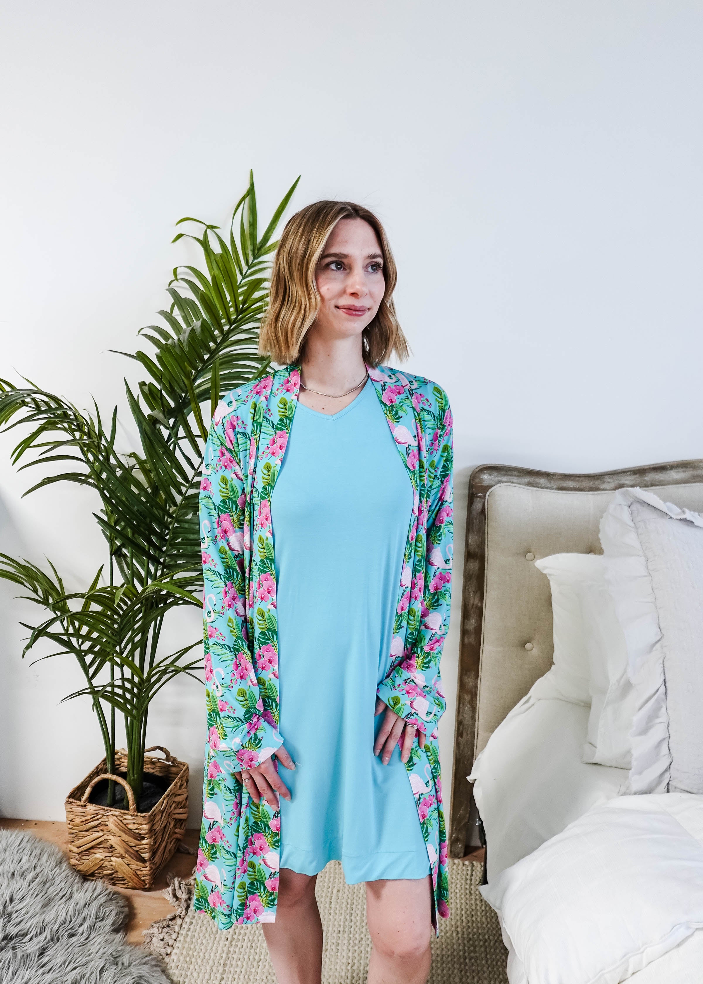 Tropic Like It's Hot Bamboo Short Robe | Georgia Rylan
showing open fit