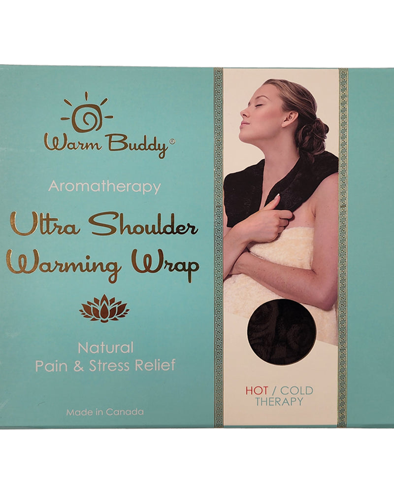 Warm Buddy Ultra Shoulder Wrap product box front — Cloud Nine Pajamas Edmonton