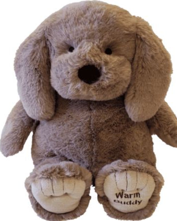 Warm Buddy Weighted Cuddle Puppy Taupe 18" microwavable heat therapeutic stuffed animal — Cloud Nine Pajamas Edmonton