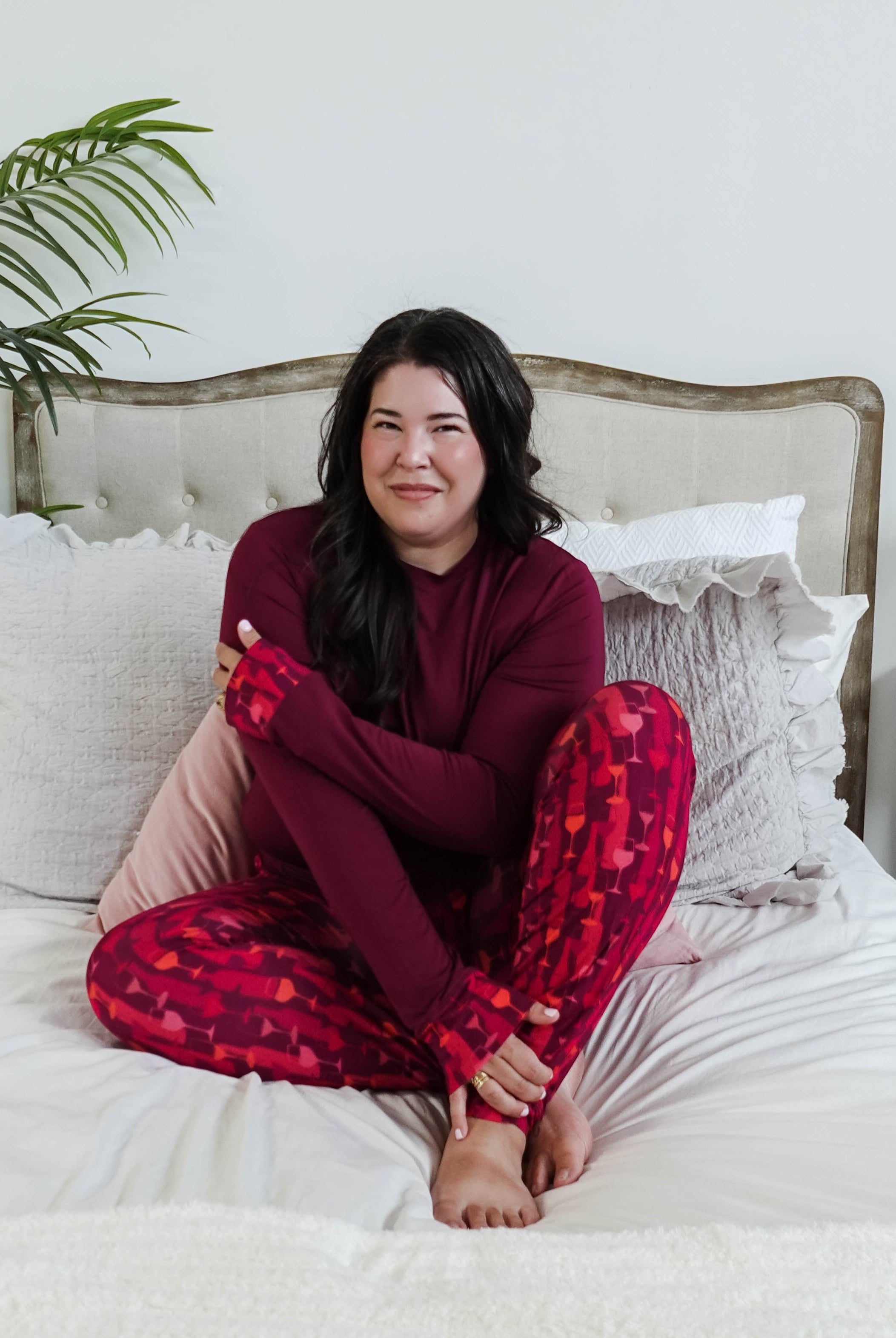 women's wine print jogger pj set Vino Dreams PJ Long Sleeve Jogger Bamboo Set | GEORGIA RYLAN GEORGIA RYLAN plus size