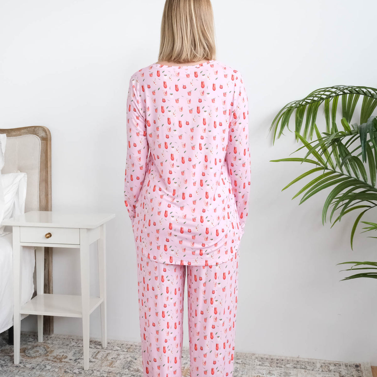 Georgia Rylan Cozy Cocktails Bamboo PJ Set full length back view — Cloud Nine Pajamas Edmonton
