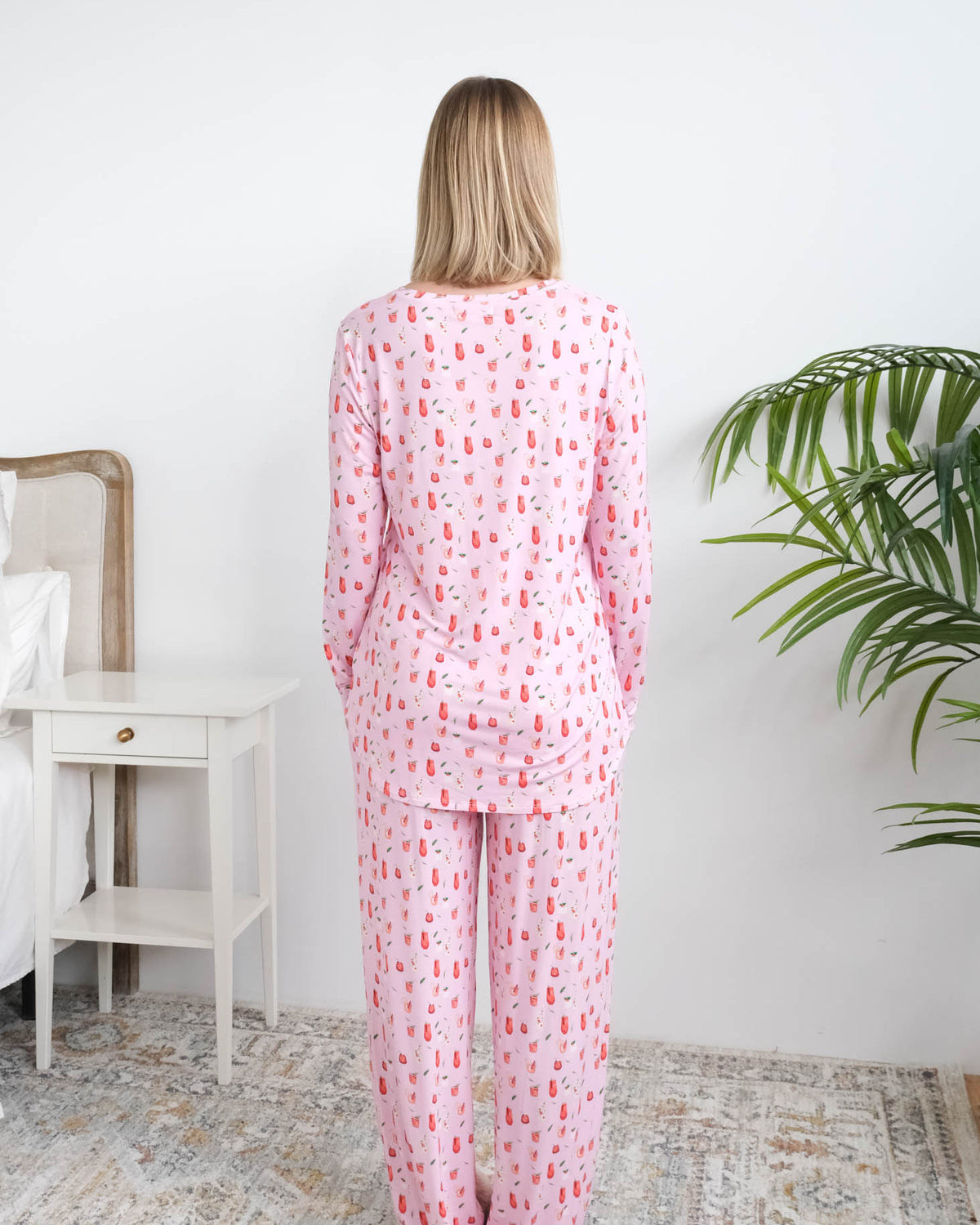 Georgia Rylan Cozy Cocktails Bamboo PJ Set full length back view — Cloud Nine Pajamas Edmonton