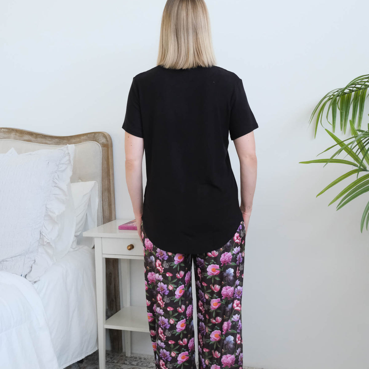 Miranda Nic Dreamy Blooms PJ Set model back view — Cloud Nine Pajamas Edmonton