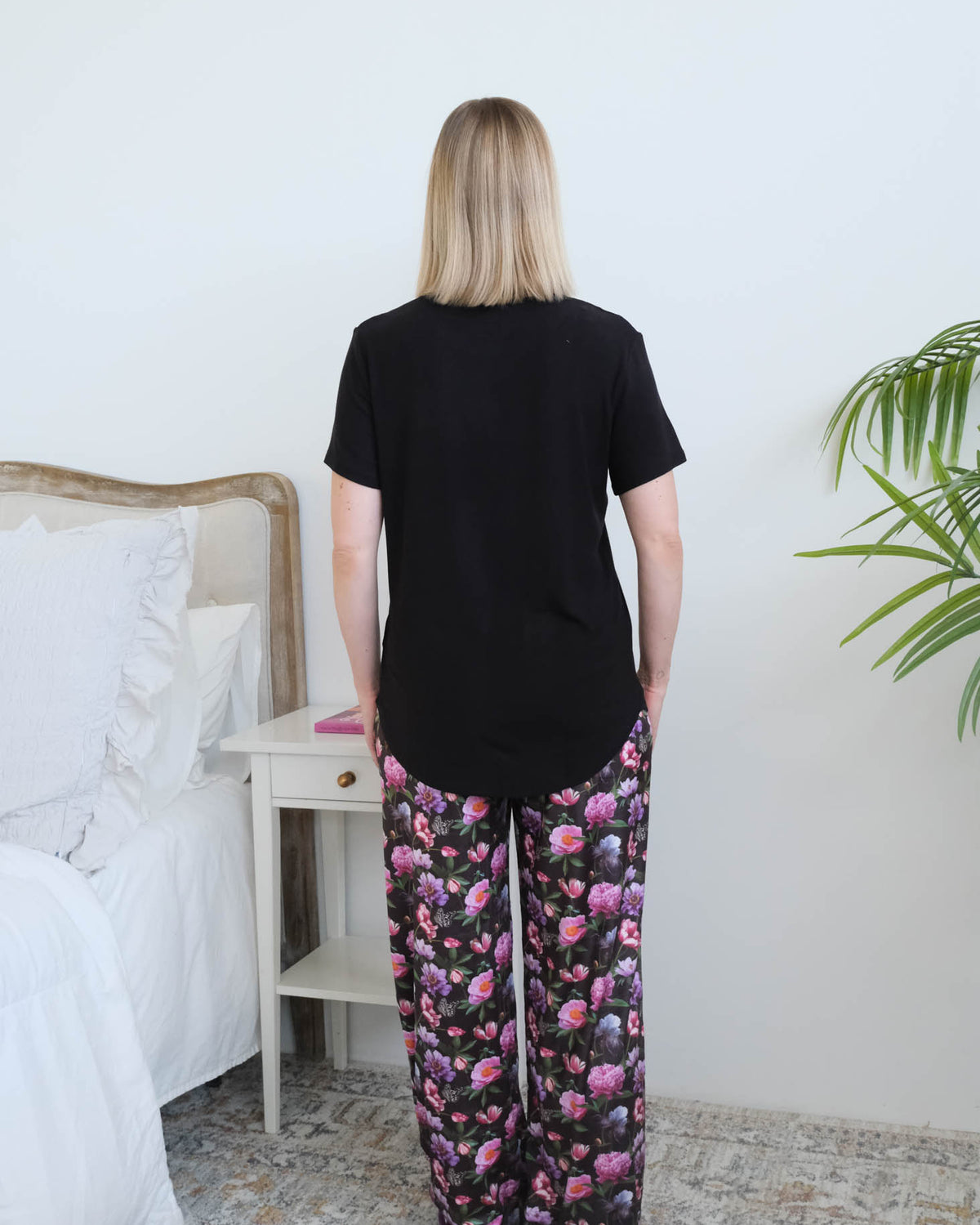 Miranda Nic Dreamy Blooms PJ Set model back view — Cloud Nine Pajamas Edmonton