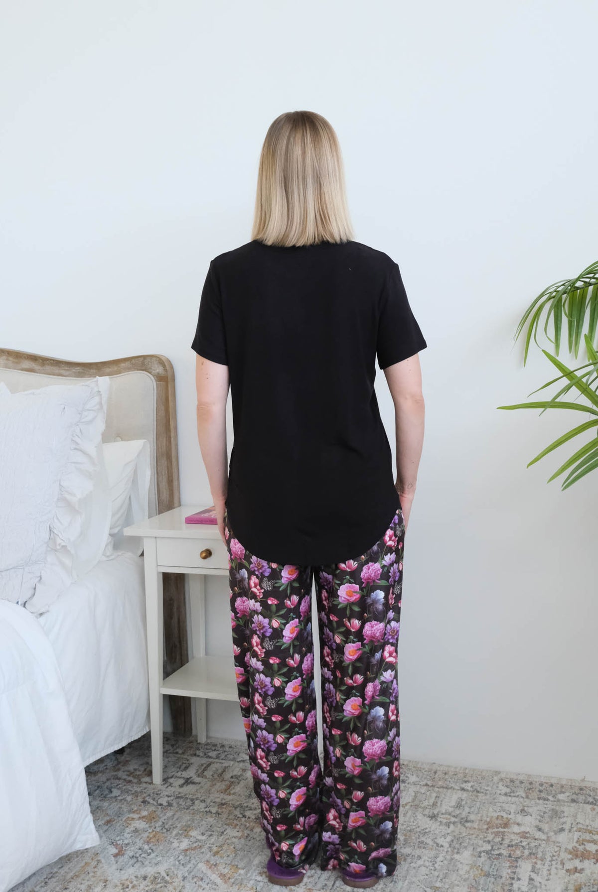 Miranda Nic Dreamy Blooms PJ Set model back view — Cloud Nine Pajamas Edmonton