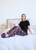 Brushed Tee/Velvety Velour Straight Pant PJ Set Black/Dreamy Blooms