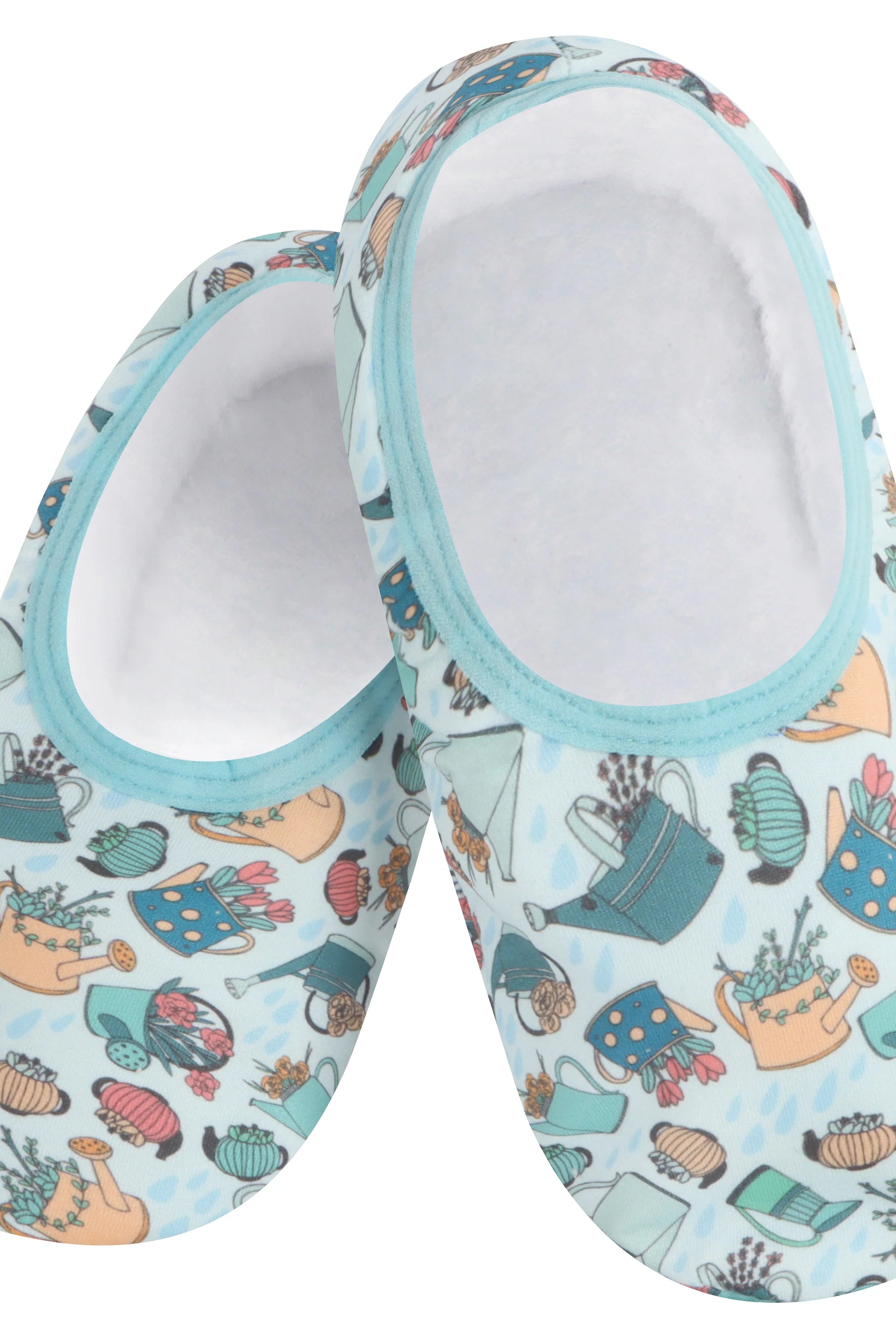 Snoozies Skinnies Lightweight Slipper Socks in Watering Cans Print - Non-skid Soles