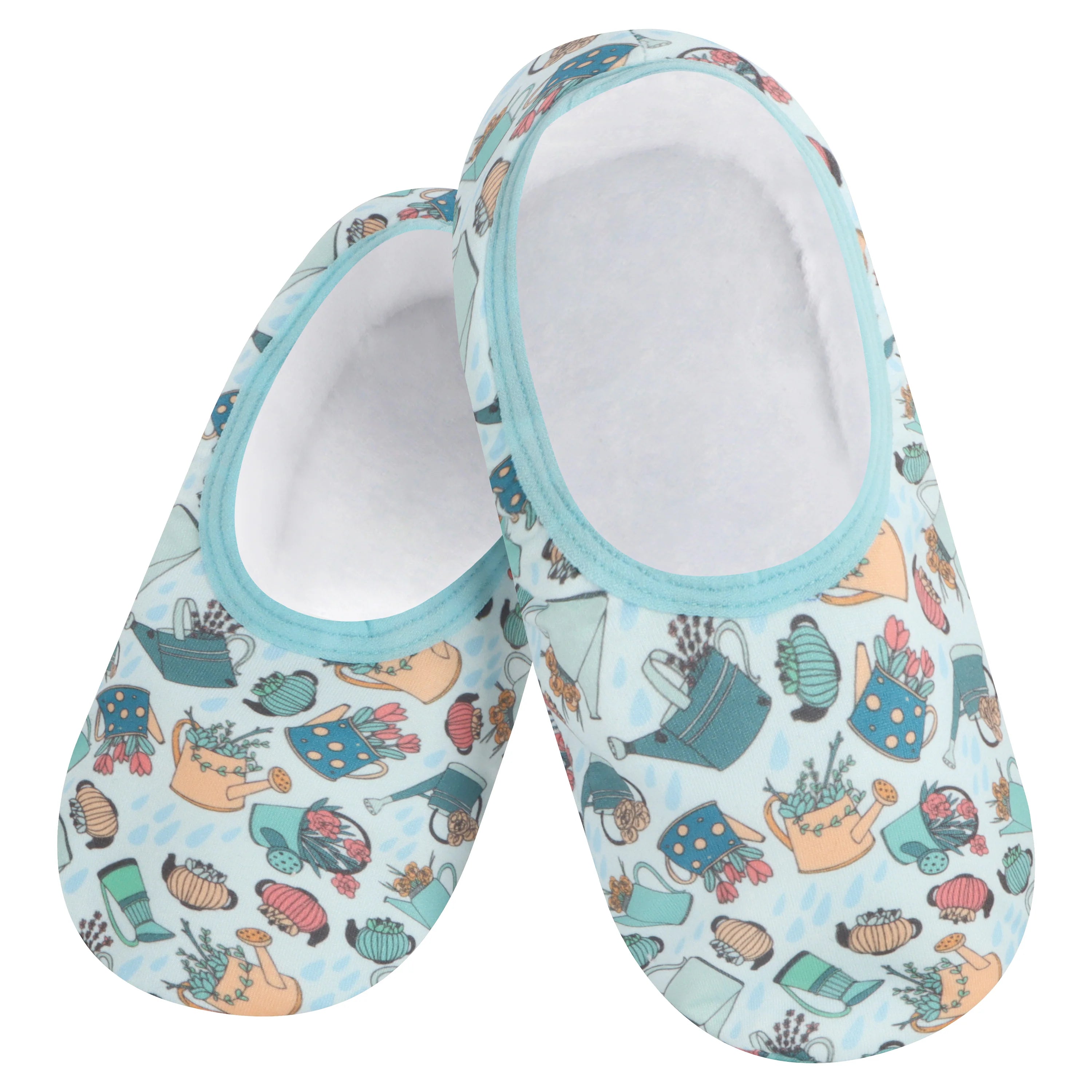 Snoozies Skinnies Lightweight Slipper Socks in Watering Cans Print - Non-skid Soles