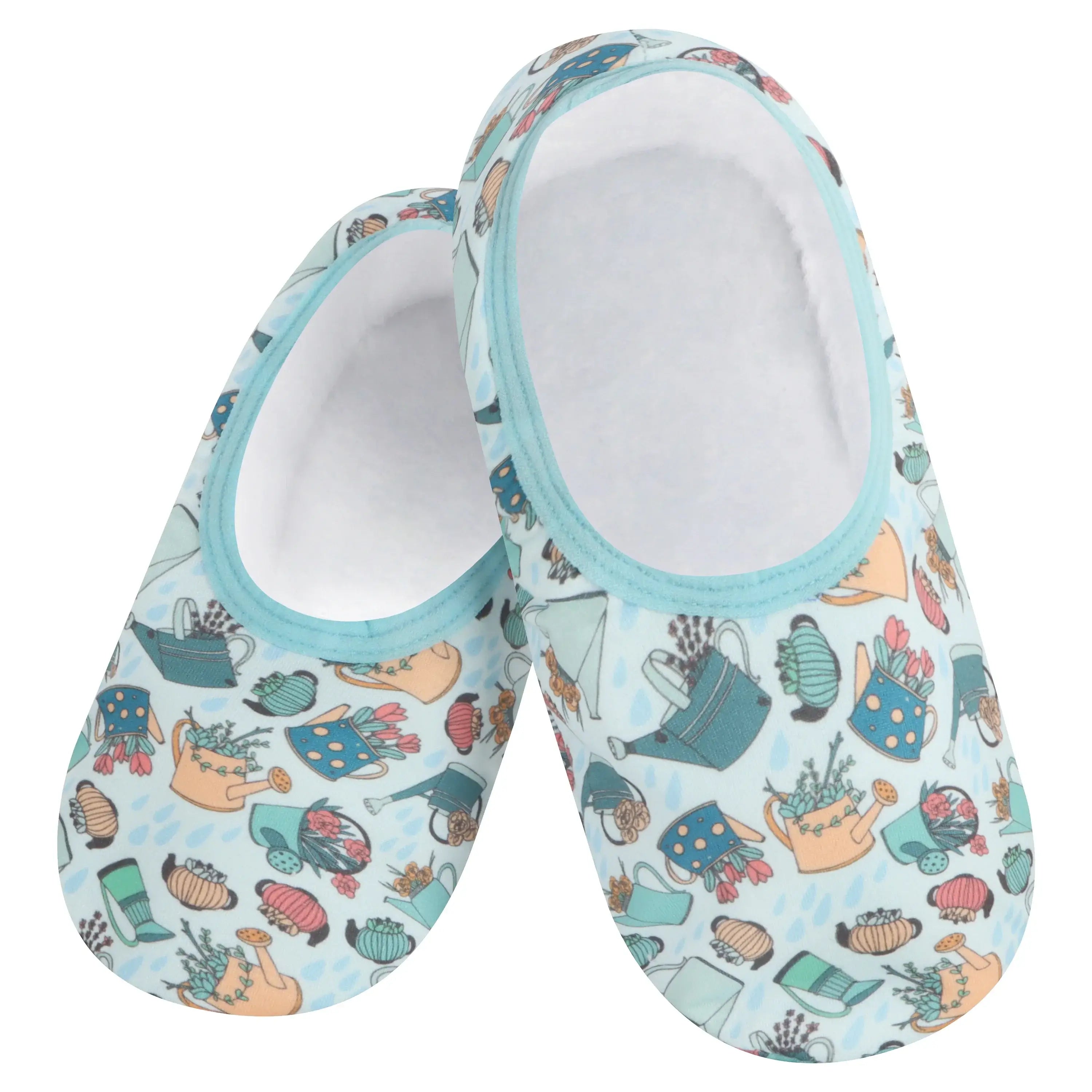 Snoozies Skinnies Lightweight Slipper Socks in Watering Cans Print - Non-skid Soles