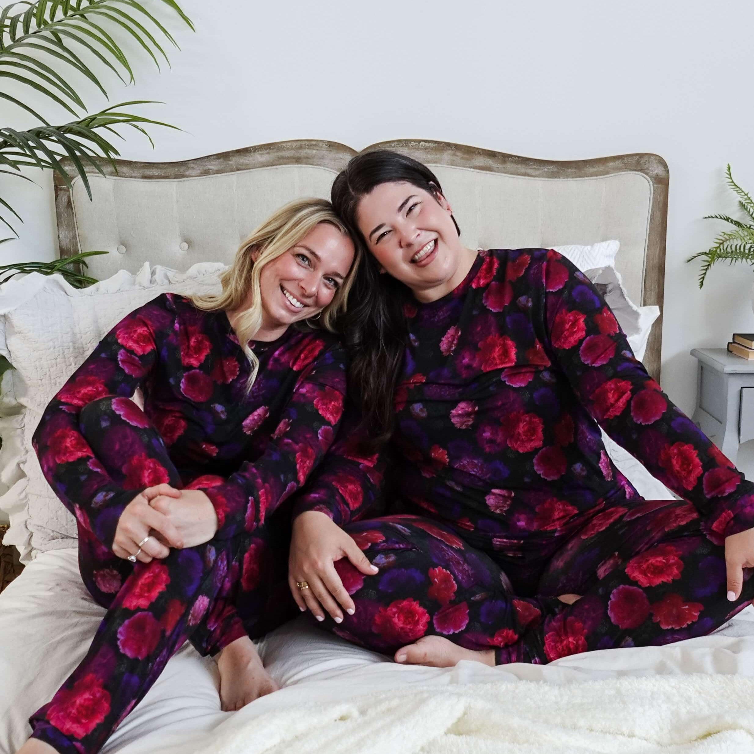 Women's Bamboo Loungewear Jogger Set Printed Floral GEORGIA RYLAN Winter Blossom Long Sleeve Jogger Bamboo PJ Set