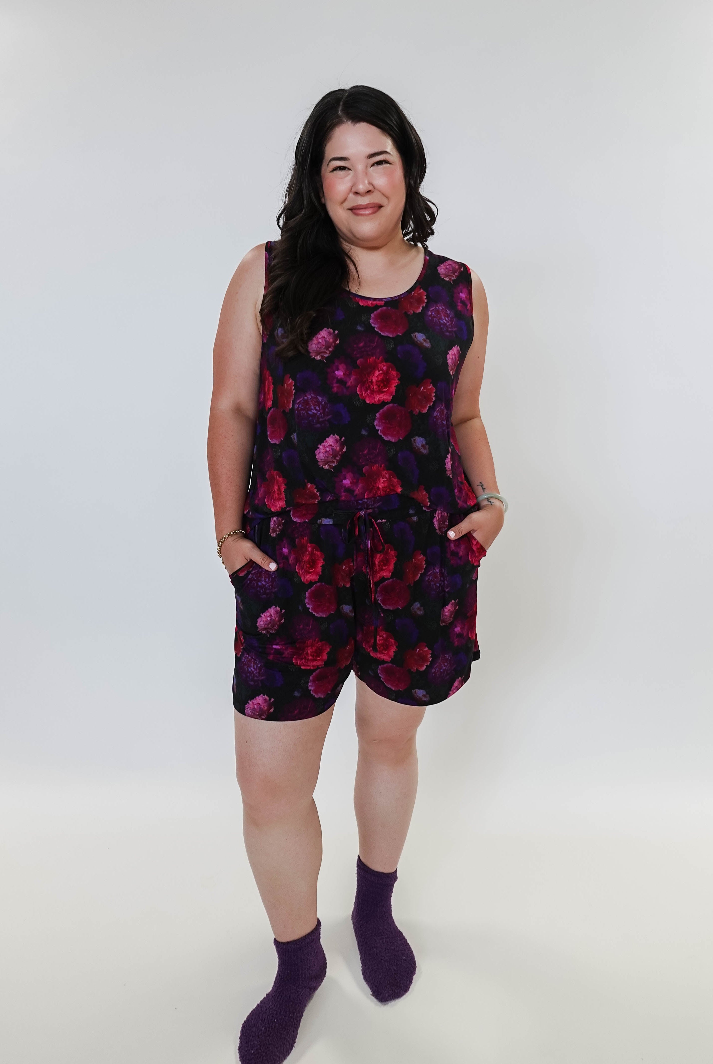 Winter Blossom Print Tank & Short PJ Set Bamboo women's purple floral bamboo tank and short pj set GEORGIA RYLAN plus size