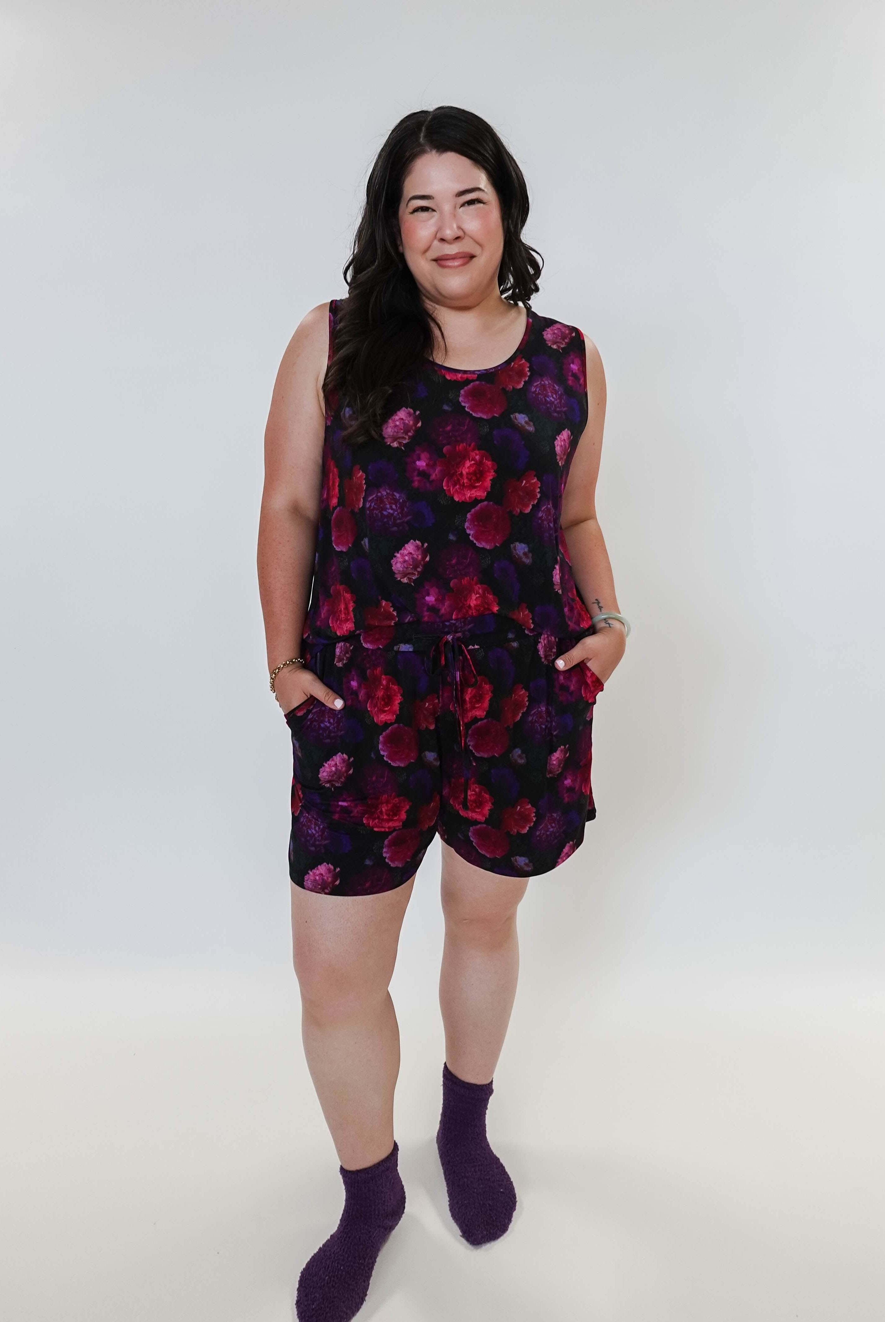 Winter Blossom Print Tank & Short PJ Set Bamboo women's purple floral bamboo tank and short pj set GEORGIA RYLAN plus size